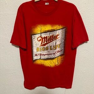 Miller High Life T Shirt Mens L Red Alstyle Cotton Logo